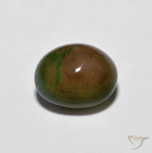 0.80ct 天然 マルチカラー チョコレートオパール, 楕円形, オペーク
