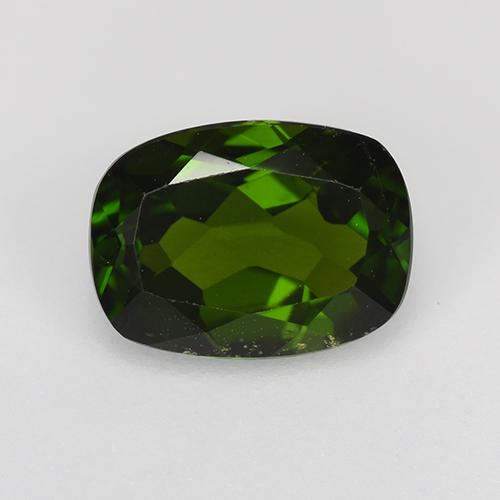 1.43カラットの天然ダークグリーンクロムダイオプサイド（8.1×6 mm・クッションカット）