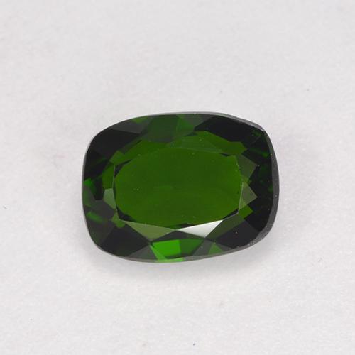 1.44カラットの天然ディープグリーンクロムダイオプサイド（7.9×6 mm・クッションカット）