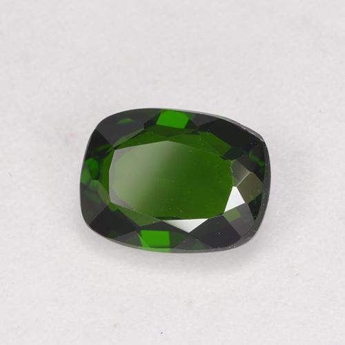 1.44カラットの天然ディープグリーンクロムダイオプサイド（7.9×6 mm・クッションカット）