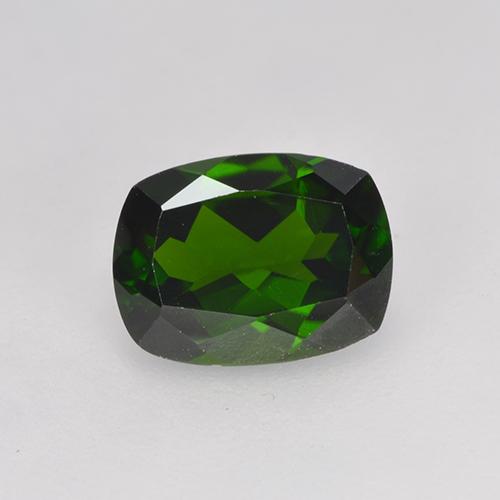 1.36カラットの天然ディープグリーンクロムダイオプサイド（8×6.1 mm・クッションカット）