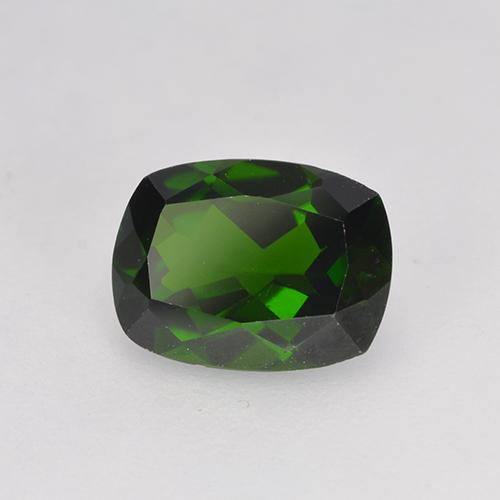 1.36カラットの天然ディープグリーンクロムダイオプサイド（8×6.1 mm・クッションカット）