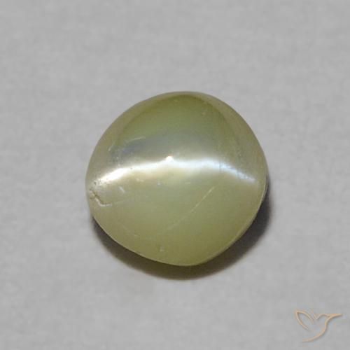 0.37カラットの天然黄みがかったグリーンリソベリルキャッツアイ、ラウンドカット、半透明