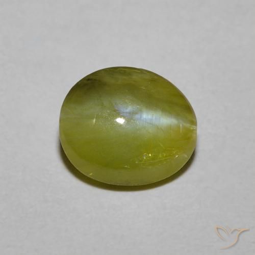 1.21カラットの天然ウォームグリーンChrysoberyl Cat's Eye（6.5×5.7 mm・オーバルカット）