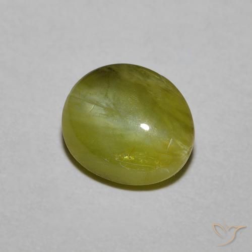 1.21カラットの天然ウォームグリーンChrysoberyl Cat's Eye（6.5×5.7 mm・オーバルカット）