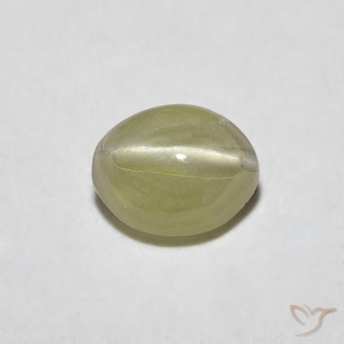 0.45ct 天然 黄みがかったグリーン リソベリルキャッツアイ, 楕円形, 半透明