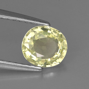 0.87カラットの天然イエローグリーンクリソベリル（6.3×5.6 mm・オーバルカット）