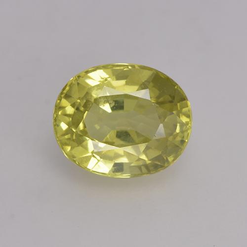 1.41カラットの天然薄いイエロークリソベリル（6.9×5.7 mm・オーバルカット）