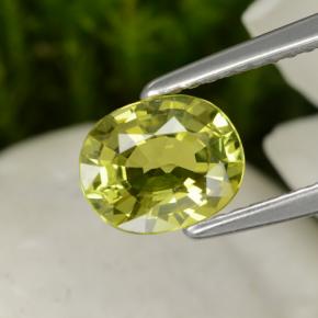 1.30カラットの天然緑がかった黄色クリソベリル（7.5×6 mm・オーバルカット）