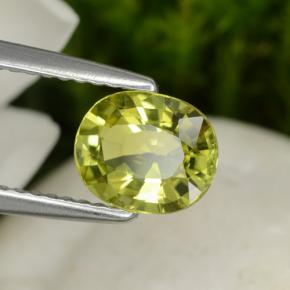1.30カラットの天然緑がかった黄色クリソベリル（7.5×6 mm・オーバルカット）