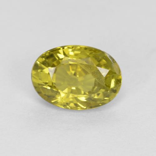 0.57カラットの天然ミディアム薄いイエロークリソベリル（5.9×4.2 mm・オーバルカット）