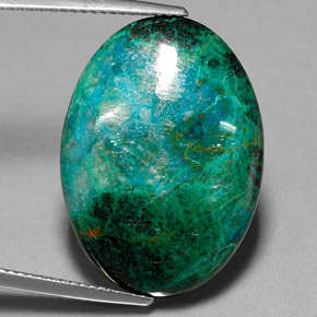 19.52カラットの天然マルチカラークリソコラ（25.1×18.2 mm・オーバルカット）
