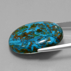 47.87カラットの天然マルチカラークリソコラ（30.7×24.1 mm・オーバルカット）