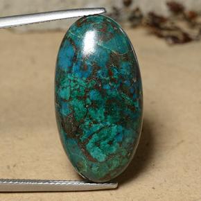 18.81カラットの天然マルチカラークリソコラ（26.2×13.8 mm・オーバルカット）