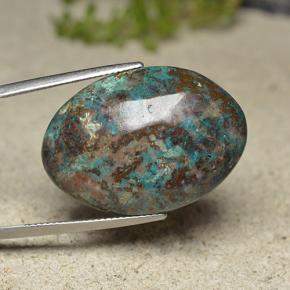 30.82カラットの天然マルチカラークリソコラ、オーバルカット、オペーク