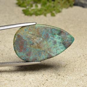 21.16カラットの天然マルチカラークリソコラ、洋梨の形、オペーク