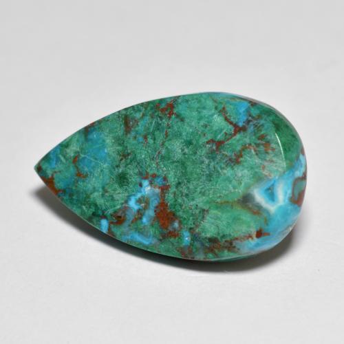 7.49カラットの天然マルチカラークリソコラ（20.5×12 mm・洋梨の形）