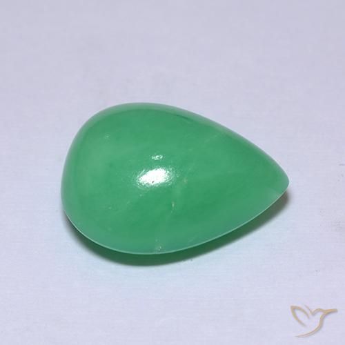 7.53カラットの天然ミディアムグリーンクリソプレーズ（14.9×12 mm・洋梨の形）