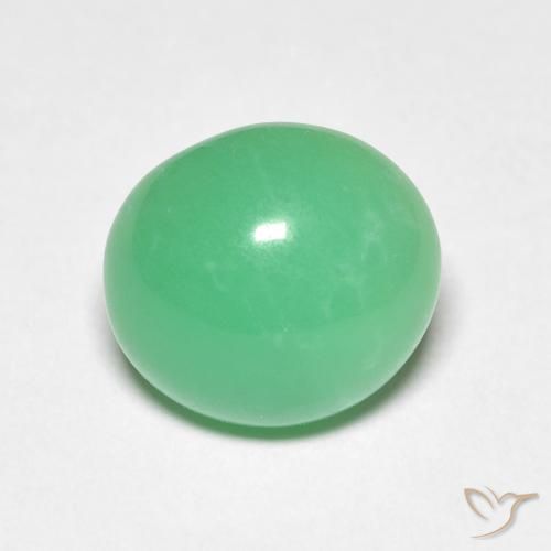 3.38カラットの天然薄い黄がかった緑クリソプレーズ（10.1×9.2 mm・オーバルカット）