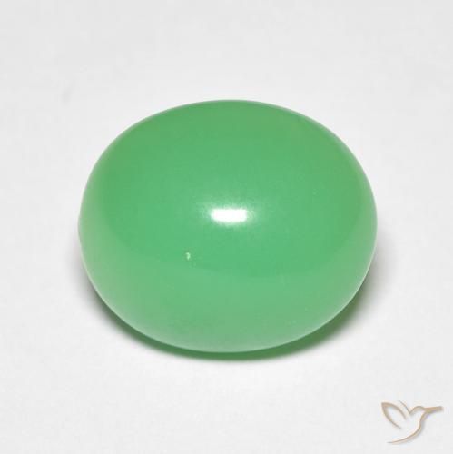 5.20カラットの天然薄い黄がかった緑クリソプレーズ（12×10.2 mm・オーバルカット）