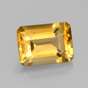 1.52カラットの天然ゴールデンイエローシトリン（8.2×6 mm・エメラルドカット）
