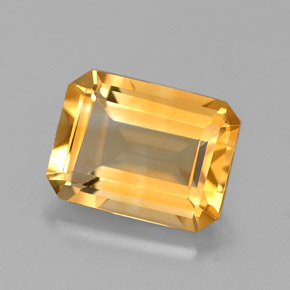 1.39カラットの天然ゴールデンイエローシトリン（8×6.1 mm・エメラルドカット）