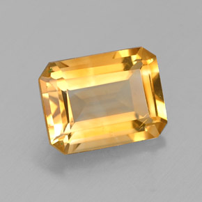 1.39カラットの天然ゴールデンイエローシトリン（8×6.1 mm・エメラルドカット）