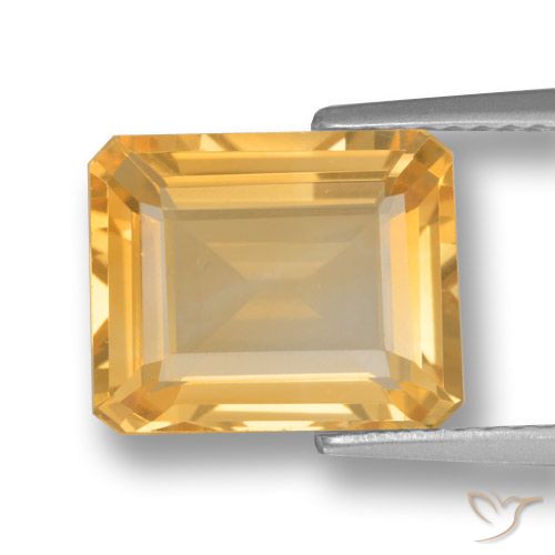 4.04ct 天然 ミディアムゴールド シトリン, エメラルドカット, VVS