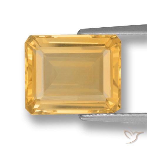 4.43ct 天然 ミディアムゴールド シトリン, エメラルドカット, VVS