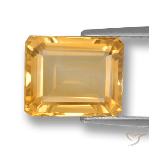 4.45ct 天然 ミディアム薄いオレンジゴールド シトリン, エメラルドカット, VVS-VS