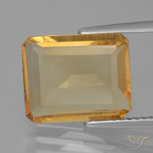 4.23ct 天然 ミディアム薄いオレンジゴールド シトリン, エメラルドカット, VS