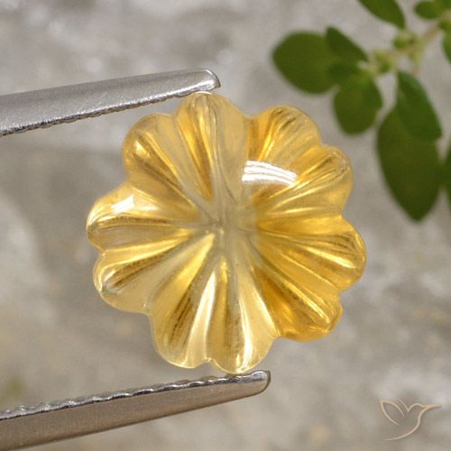 3.39ct 天然 ミディアムゴールド シトリン, フラワーカット, 透明