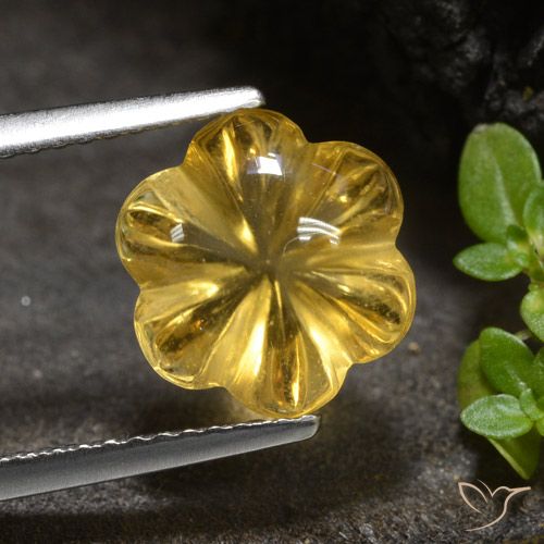 3.34ct 天然 ミディアムゴールデン シトリン, フラワーカット, 透明