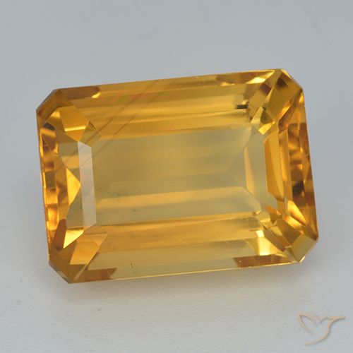 8.15ct 天然 ミディアム薄いオレンジゴールド シトリン, エメラルドカット, VVS