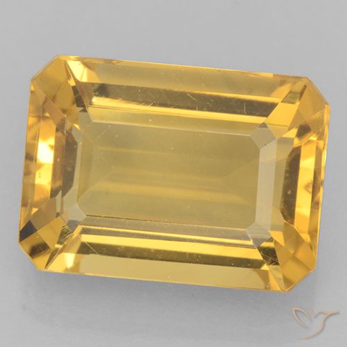 6.60ct 天然 ミディアムゴールド シトリン, エメラルドカット, VVS