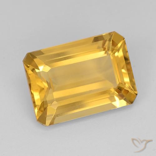 7.28ct 天然 ミディアムゴールデン シトリン, エメラルドカット, VVS