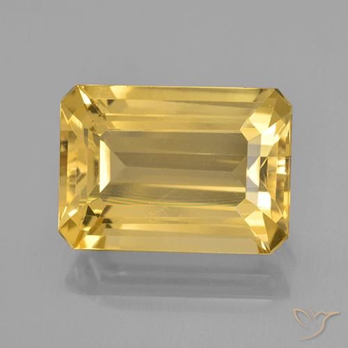7.14ct 天然 ミディアムゴールデン シトリン, エメラルドカット, VVS