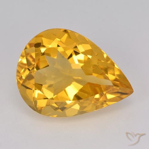 7.63ct 天然 濃いゴールデンオレンジ シトリン, 洋梨の形, VVS-VS