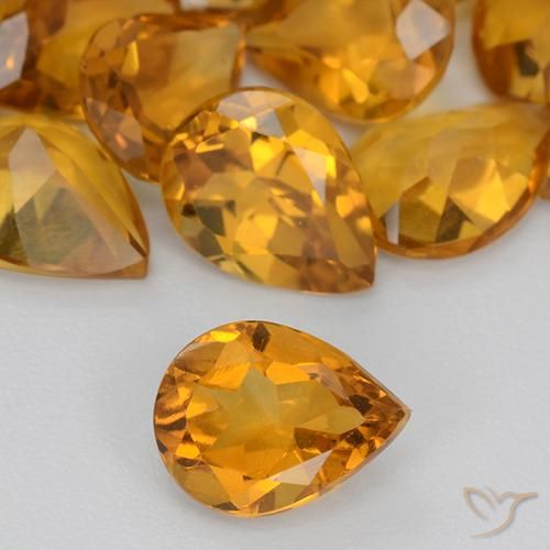 0.87ct 天然 濃いオレンジゴールド シトリン, 洋梨の形, VS