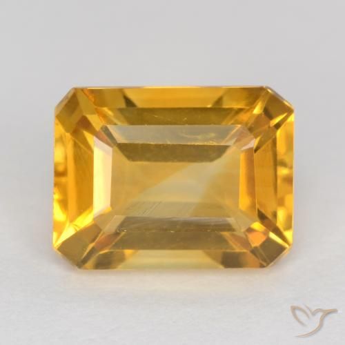 1.57ct 天然 濃いゴールデンオレンジ シトリン, エメラルドカット, VS