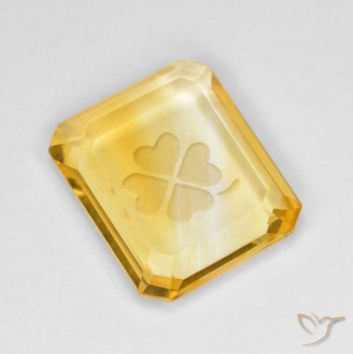 3.45ct 天然 ミディアムゴールデン シトリン, エメラルドカット, 透明
