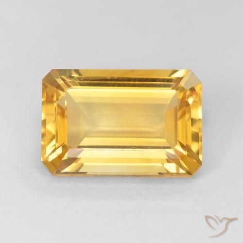 4.10ct 天然 明るいゴールド シトリン, エメラルドカット, VVS