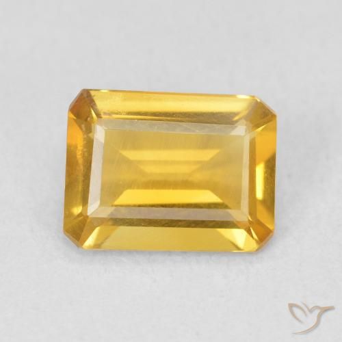 1.14ct 天然 明るいゴールド シトリン, エメラルドカット, VS