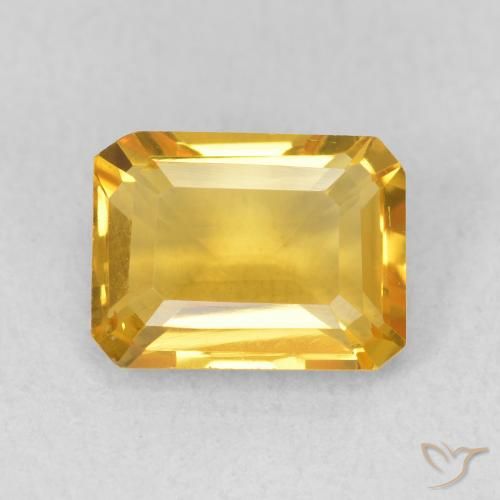1.51ct 天然 明るいゴールド シトリン, エメラルドカット, VS