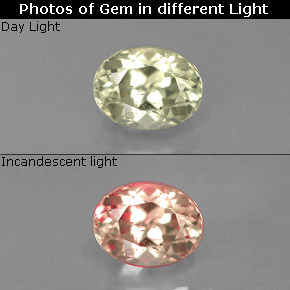 0.77カラットの天然グリーン/ピンク色が変わるダイアスポア、オーバルカット、VS