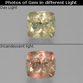 1.74カラットの天然グリーン/ピンク色が変わるダイアスポア、クッションカット、VS-SI