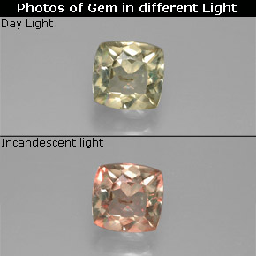 0.93カラットの天然グリーン/ピンク色が変わるダイアスポア、クッションカット、VS-SI