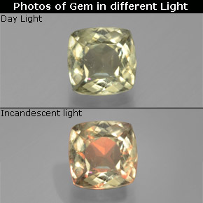 1.28カラットの天然グリーン/ピンク色が変わるダイアスポア、クッションカット、SI
