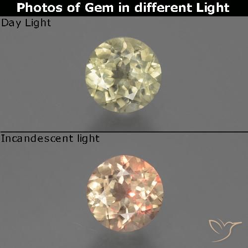 0.73カラットの天然非常に薄い黄色色が変わるダイアスポア、ラウンドカット、VS