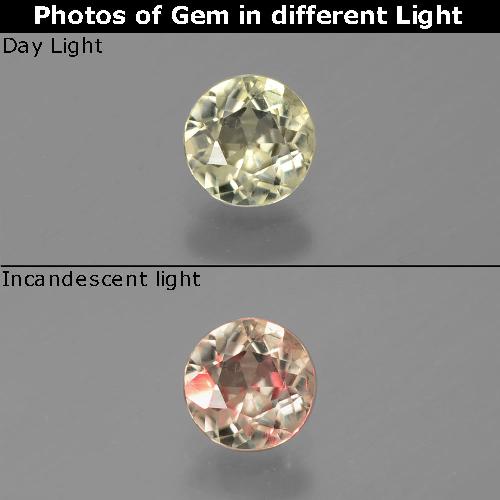 0.65カラットの天然薄いイエロー色が変わるダイアスポア、ラウンドカット、VS